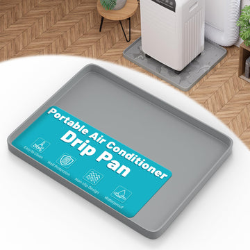 Portable Air Conditioner Drip Pan, 23.6" x 19.7" x 0.75" Non-Slip Large Drip Tray with Raised Edges, Prevent Water Leakage & Floor Damage, Portable AC Drip Pan & Mini Fridge Mat, Gray