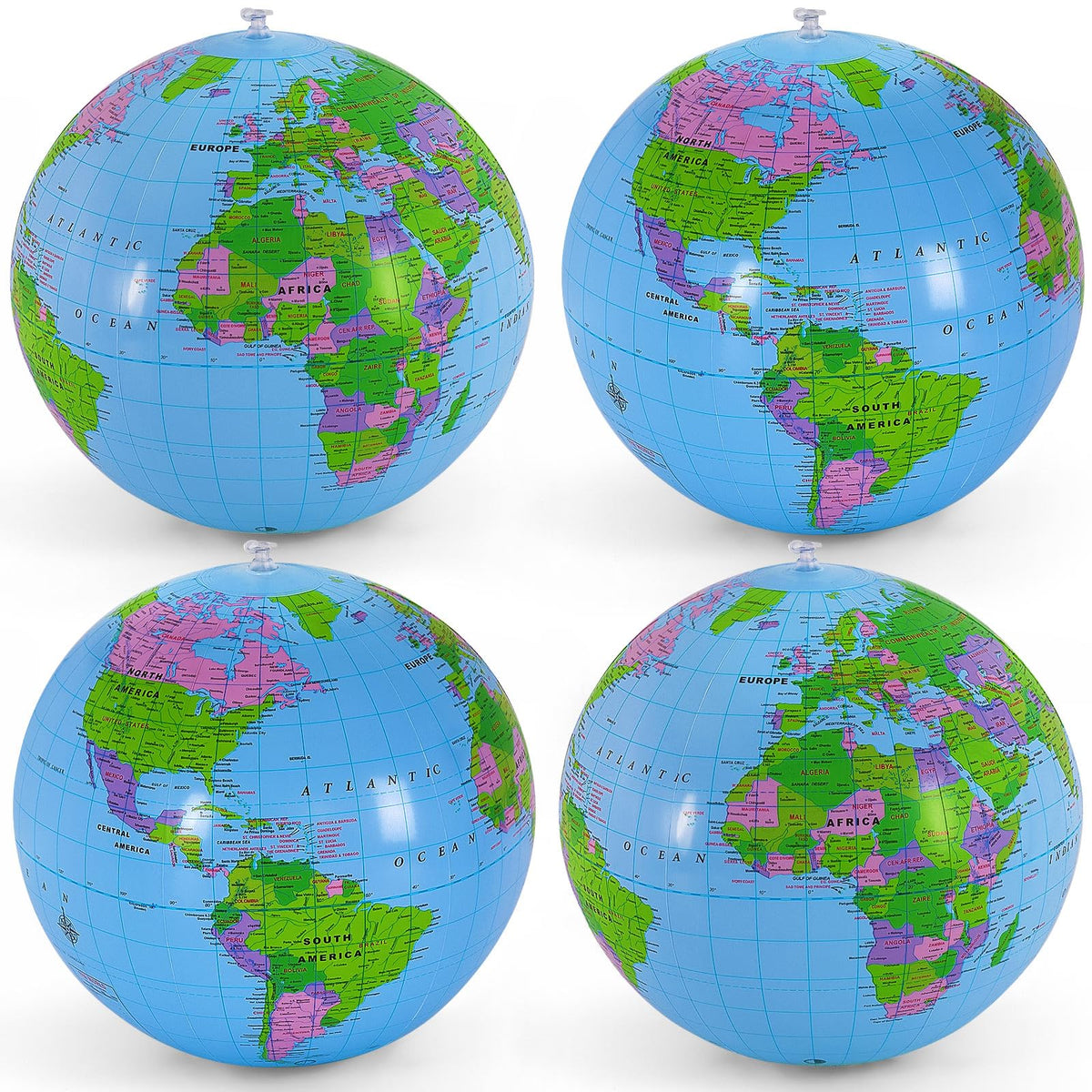 4 Pcs Inflatable Globe,16 Inch Blow up World Globe Beach Ball,Inflatable Earth Beach Ball for Beach Playing or Teaching,Party Bags,Summer Pool Party,PVC Material