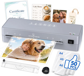 MAXDONE Laminator Machine 9-Inch - 5-in-1 Thermal Laminator Kit with 50 Laminating Sheets, Fast Warm-Up, Paper Trimmer & Corner Rounder for Photos, Documents, Home, School & Office