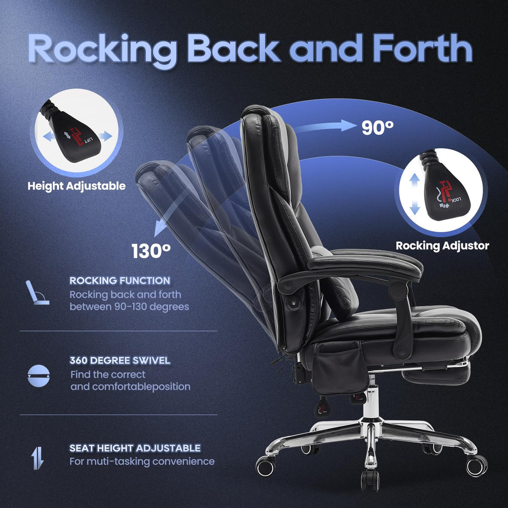 Smartue Massage Office Chair with Footrest, High Back Executive Chair, Ergonomic Desk Chair with Removable Pillow, 2 Lumbar Massage Points,