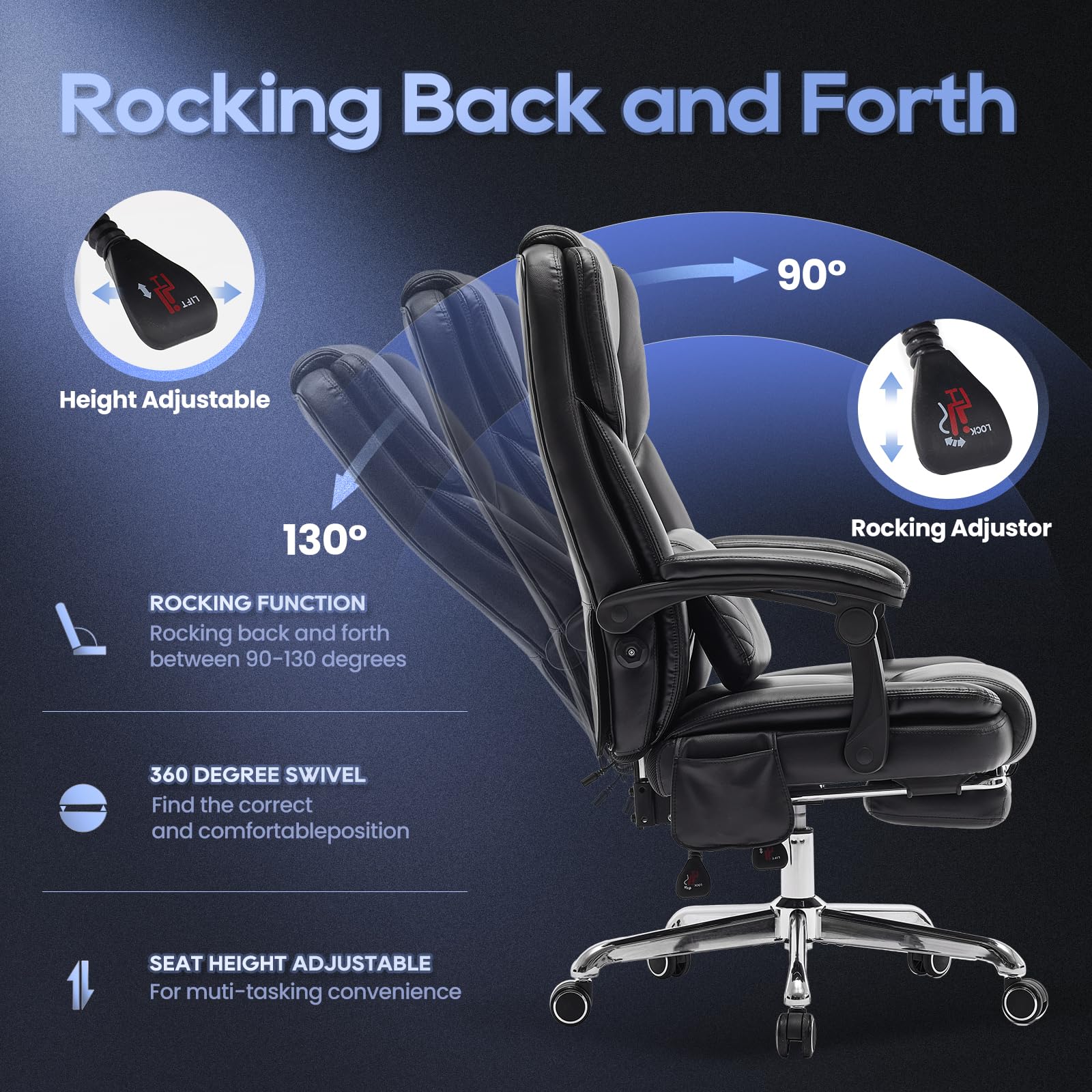 Smartue Massage Office Chair with Footrest, High Back Executive Chair, Ergonomic Desk Chair with Removable Pillow, 2 Lumbar Massage Points,