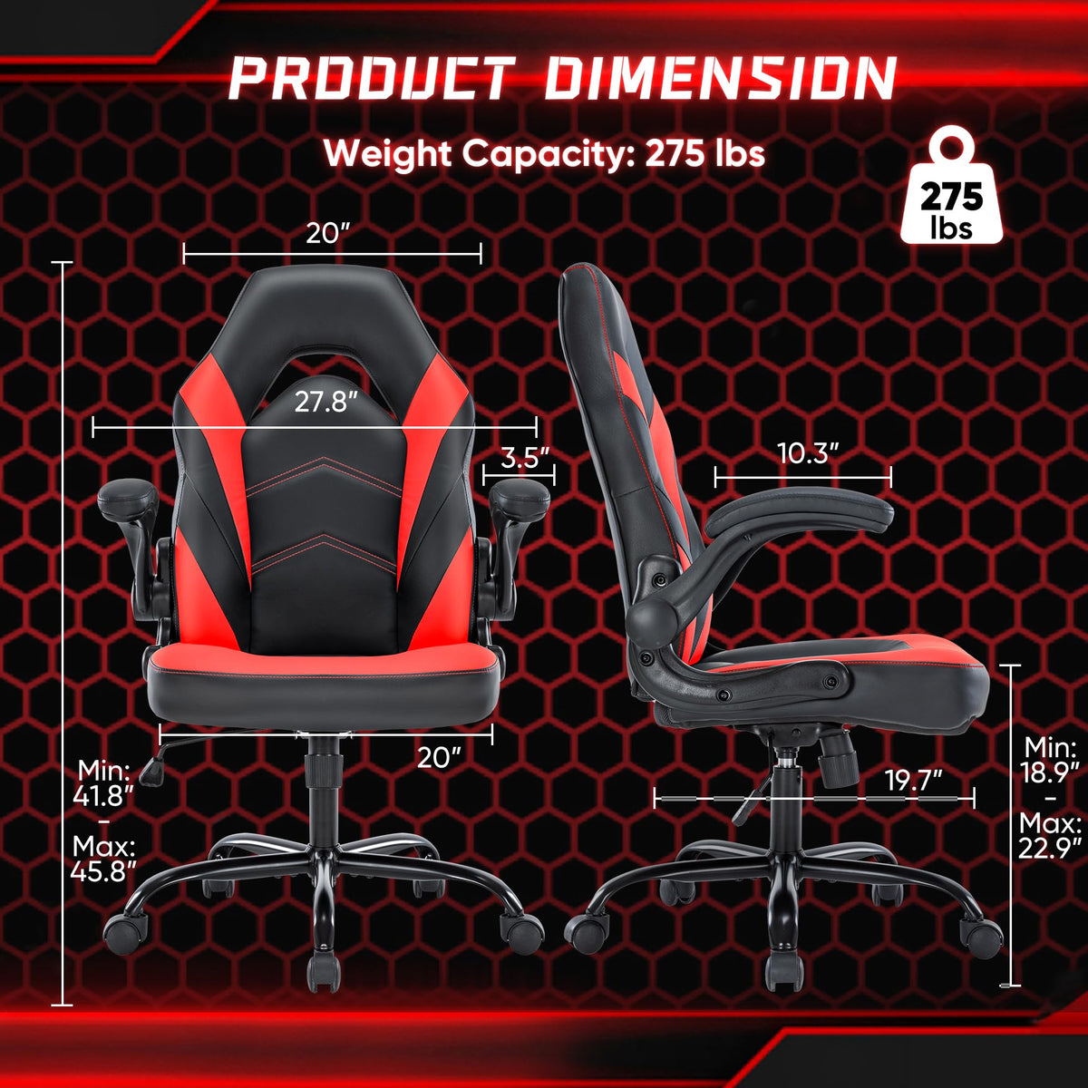 Olixis Pu Leather Height Adjustable Computer Chair - Big and Tall Ergonomic Comfy Back Support Gaming Chair with Flip-up Armrest and 360°