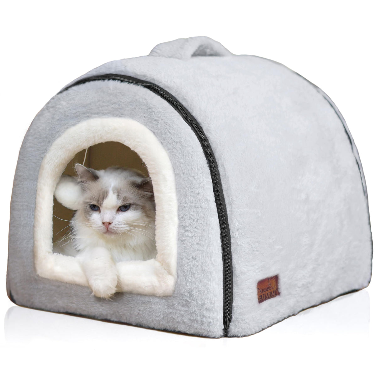 Cat Bed for Indoor Cats?Foldable cat cave?Anti-Slip & Water-Resistant Bottom?cat Houses for Indoor Cats or Small Dogs, Kitten Tent, Rabbit Bed?2 in 1 pet Bed (Grey)