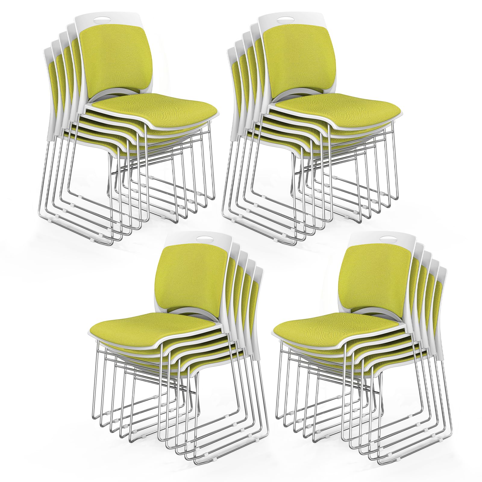 Vingli Stackable Plastic Mesh Padded Chairs for Office Set of 20, Green, 20 Pack