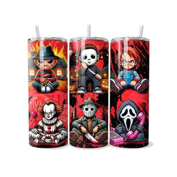 Posh Soiree Halloween 20 oz. Stainless Steel Tumbler with Metal Straw, Red Skinny Tumbler, Horror Theme Drinking Cup for Horror Movie Lovers