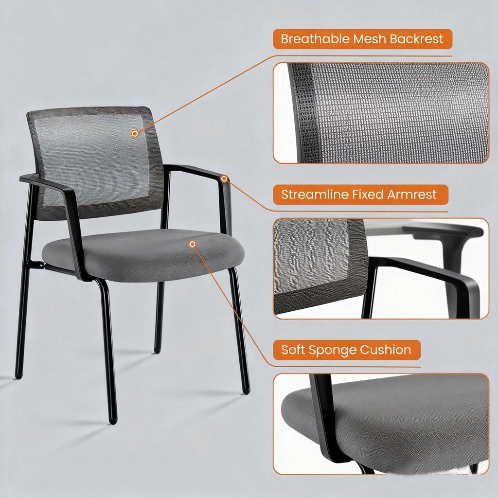Simple Deluxe 2 Pack Guest Waiting Room Office Arm Chairs, Mesh Back & Ergonomic Support, Stacking Padded Fabric Seat, No Wheel for Reception
