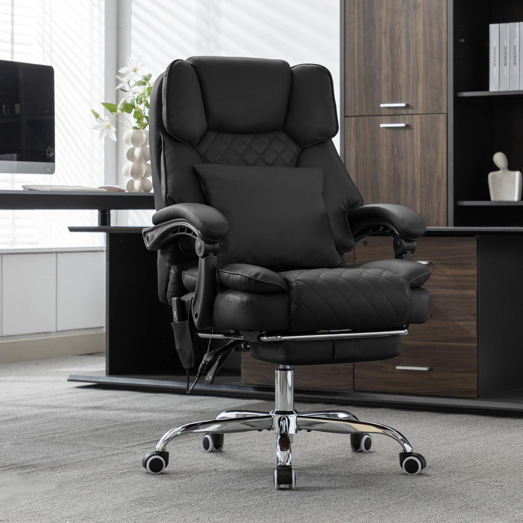 Bowthy Kneading Massage Executive Office Chair with Heated, 90-135° Reclining with Footrest,high Back Desk Chair, Diamond-stitched Cushion