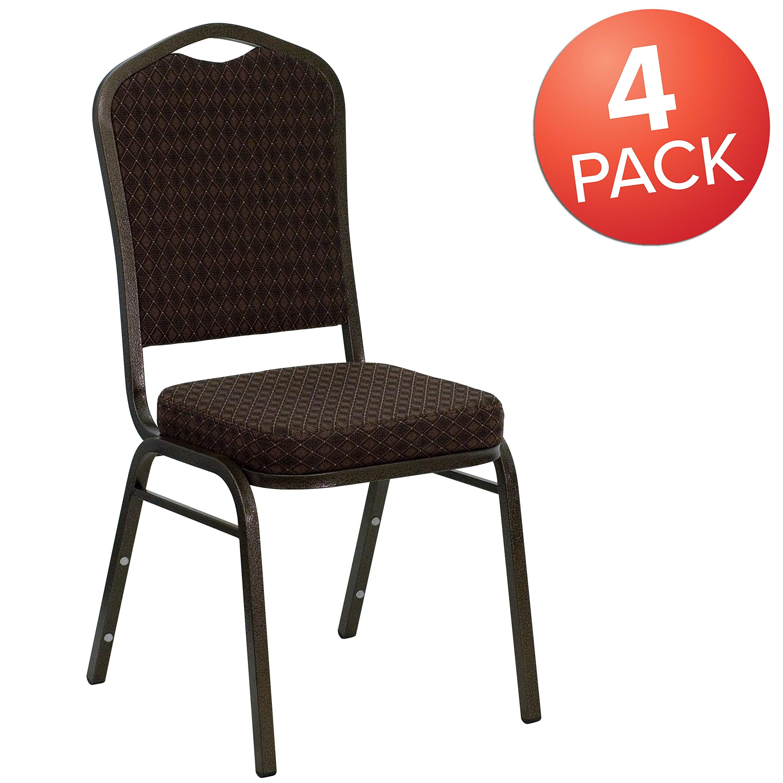 Flash Furniture Hercules Crown Back Stackable Banquet Chair, Brown, 4-pack, Set of 4, Brown Patterned Fabric/gold Vein Frame