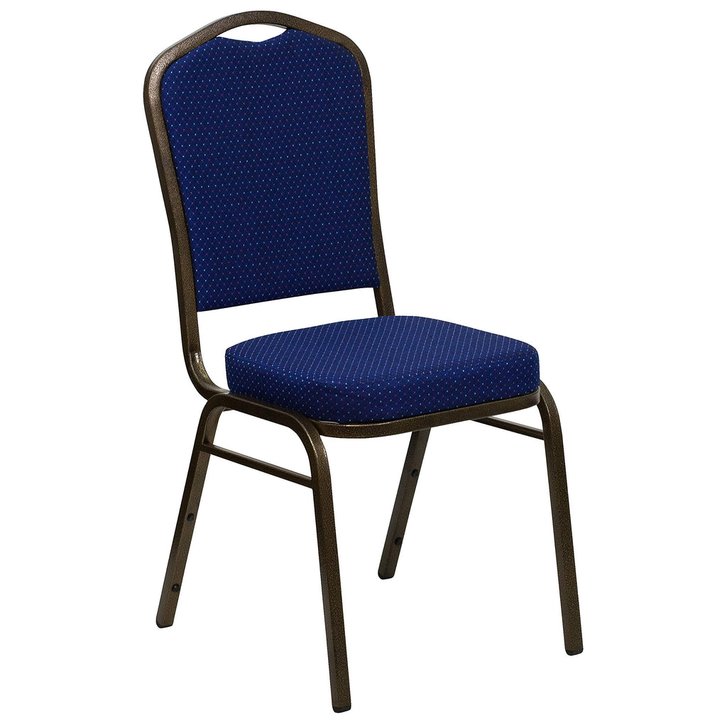 Flash Furniture Hercules Crown Back Stackable Banquet Chair, Navy Blue, Set of 1, Navy Blue Patterned Fabric/gold Vein Frame