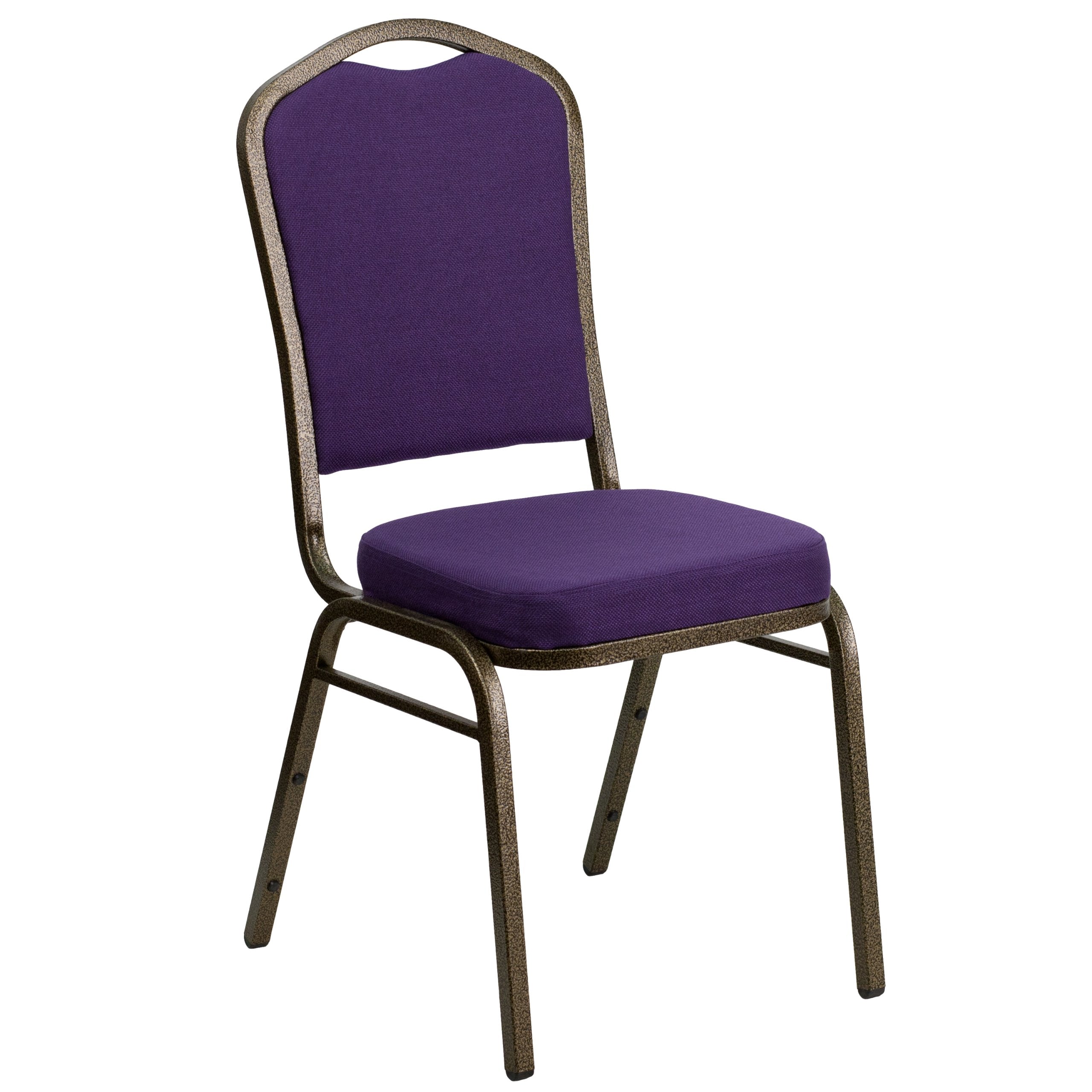 Flash Furniture Hercules Fabric Crown Back Stackable Banquet Chair, Gold, Set of 1, Purple Fabric/gold Vein Frame