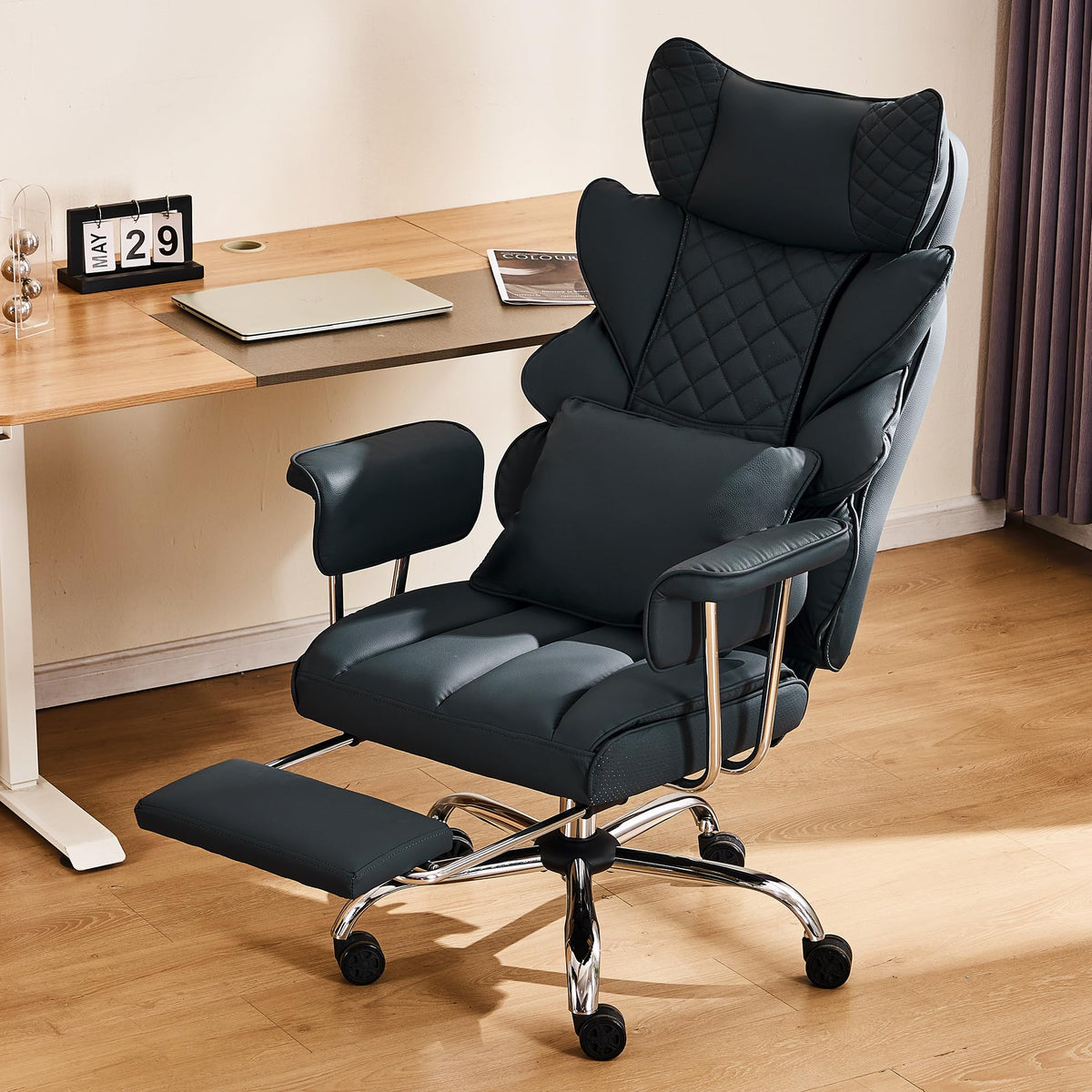 Dyhome 500 Lbs Kneading Massage Office Chair with Foot Rest Reclining Black