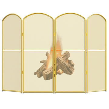 Fireplace Screen Stand Alone Gold Foldable Fireplace Gate 4 Panel Decorative Fireplace Cover Metal Fire Spark Guard for Home Indoor Fireplace, Gold (47.8" W x 31" H)
