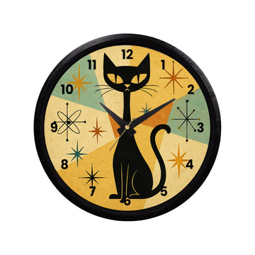 Retro Atomic Cat Wall Clock, Atomic Cat 50s Style Decor, Retro Style Cat Theme Clock, Mid Century Modern Style Clock, Abstract Cat Gift