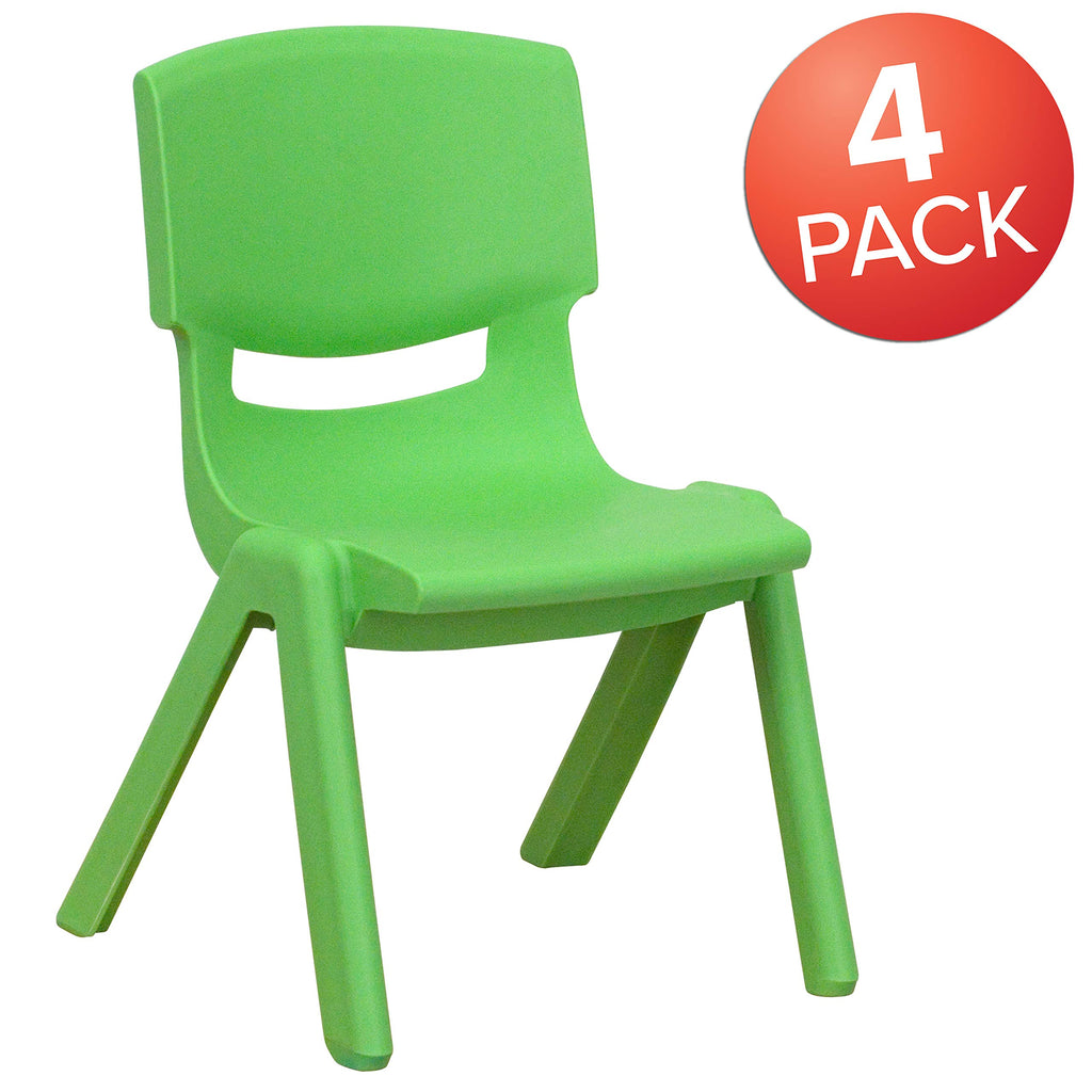Emma + Oliver Green Plastic Stackable School Chair, 10.5" Seat, 4-pack, 12.5"W x 14"D x 20"H
