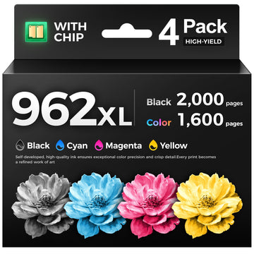 962XL Ink Cartridges Combo 4-Pack High Yield Replacement for HP 962 962XL Ink Compatible with OfficeJet 9012 Pro 9010 9014 9015e 9016 9018 9019 9020 9022 9025 9028e Printers Black Cyan Magenta Yellow