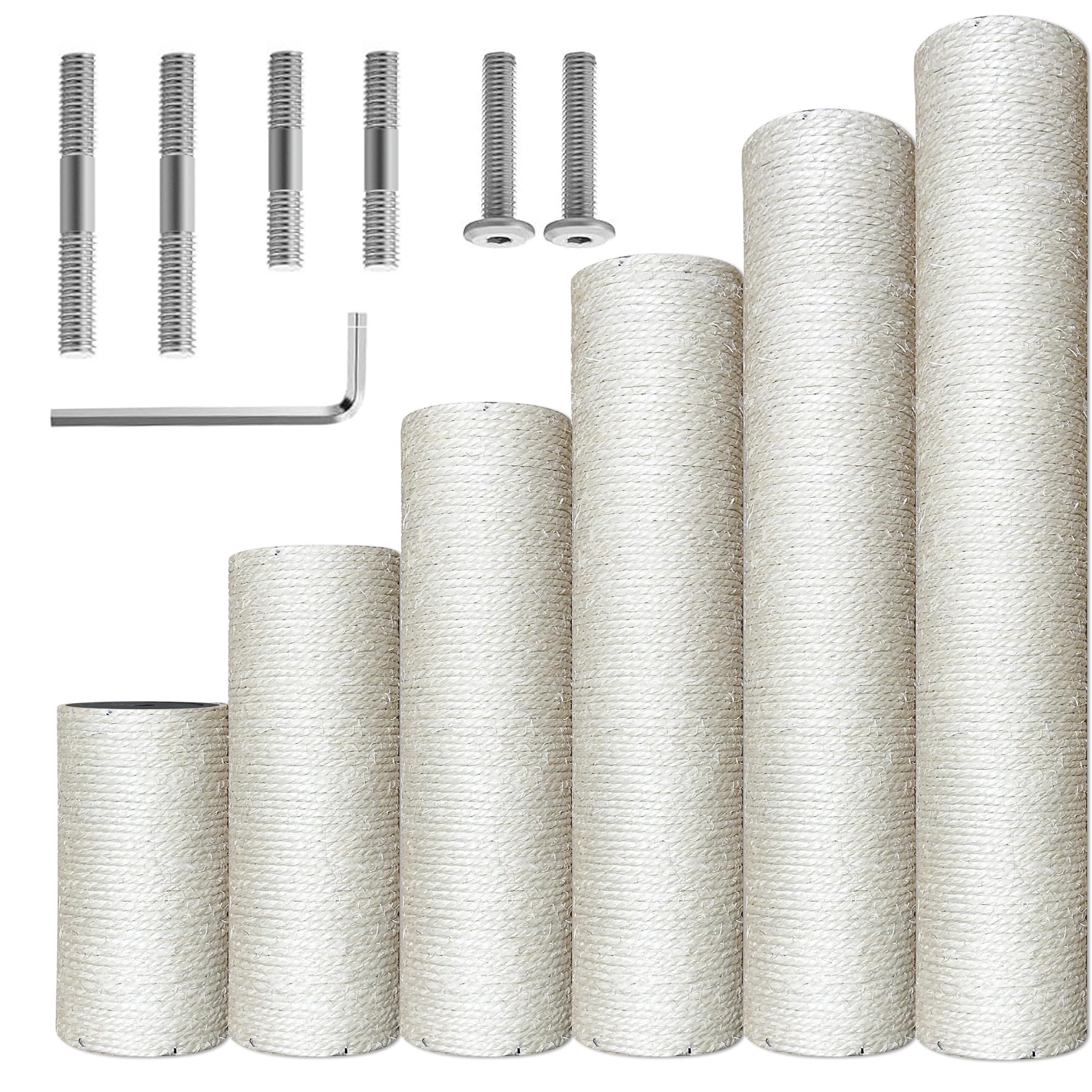 Catry Cat Scratching Post Replacement, 6-20 Inch Multi-Option Posts, Universal Replaceable Post for Feline Home Repair/Refresh with M10/M8 Screw Kit, Natural Sisal Rope, DIY Cat Tree