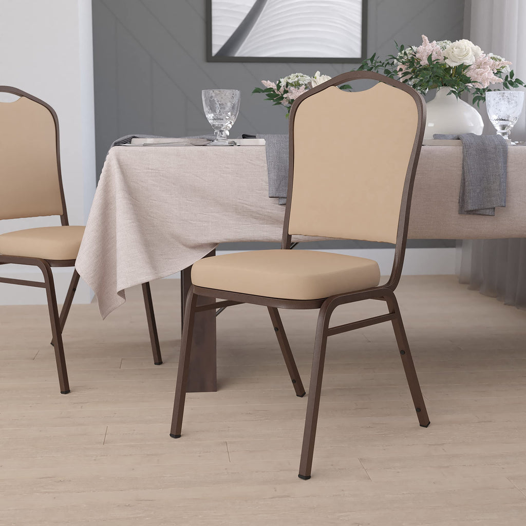 Flash Furniture Hercules Vinyl Crown Back Stackable Banquet Chair, Set of 1, Tan Vinyl/copper Vein Frame