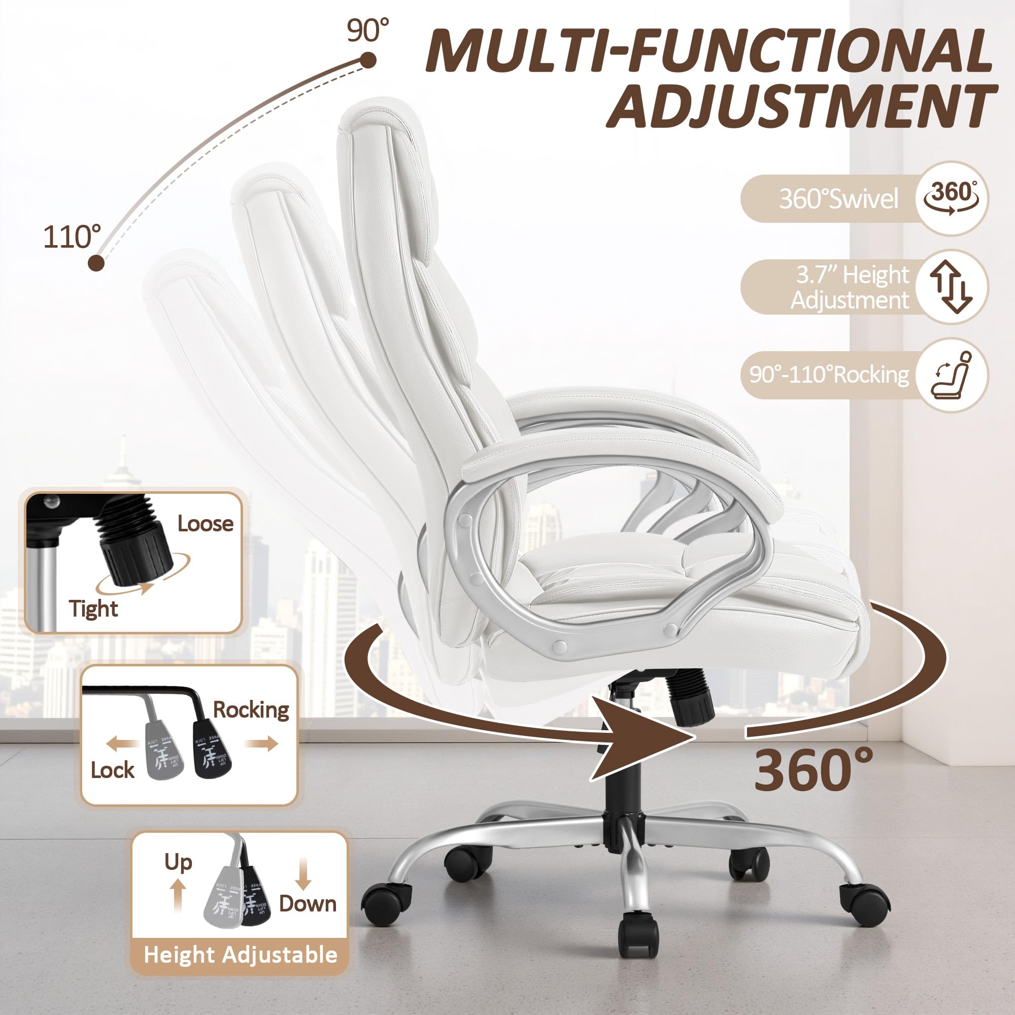 Homall Office Chair High Back Computer Desk Chair, Pu Leather Adjustable Height Modern Executive Swivel Task with Padded Armrests and Lumbar