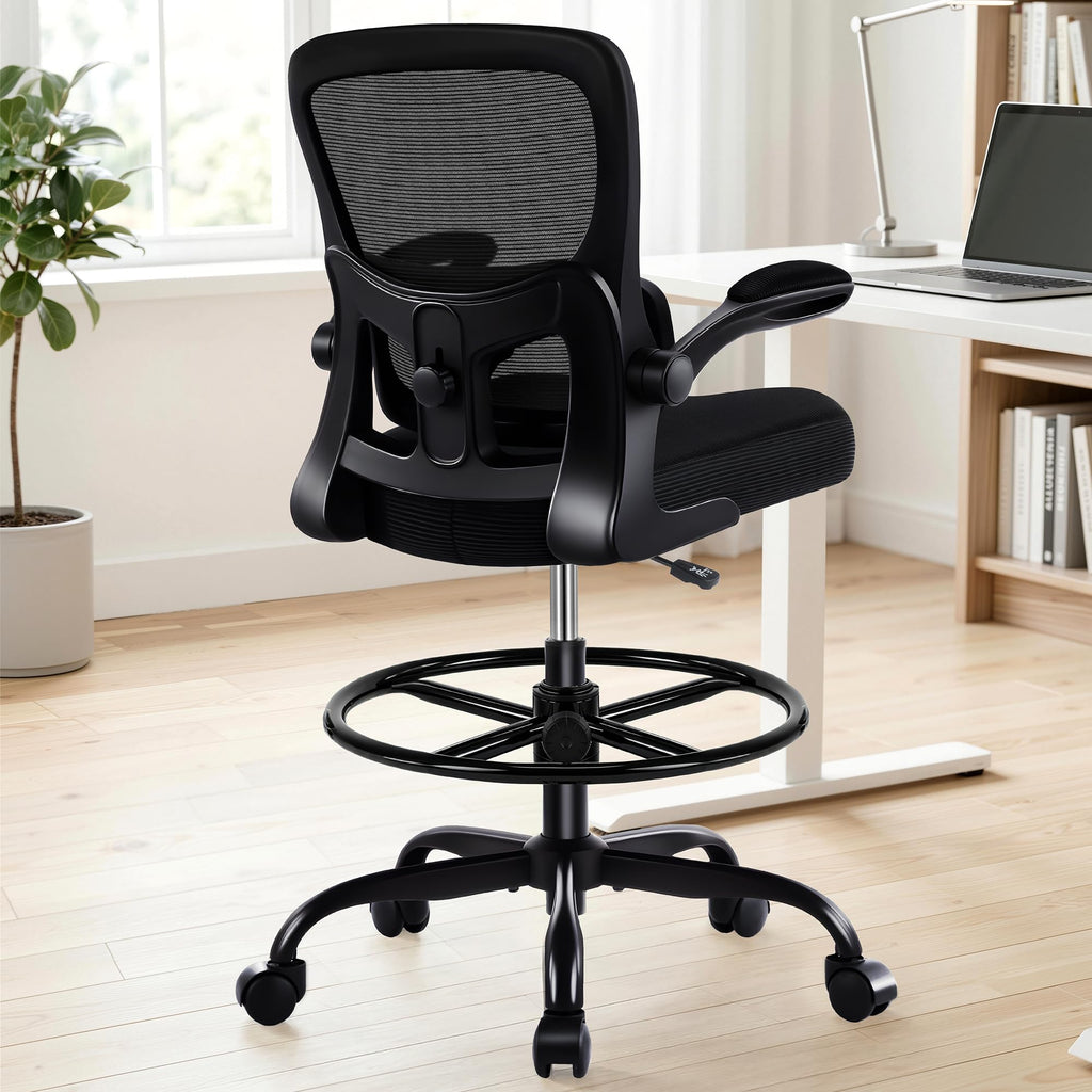 Areshark Drafting Chair - Ergonomic Tall Office Chair with Lumbar Support and Flip-up Armrests - High Standing Desk Chair Breathable Mesh with