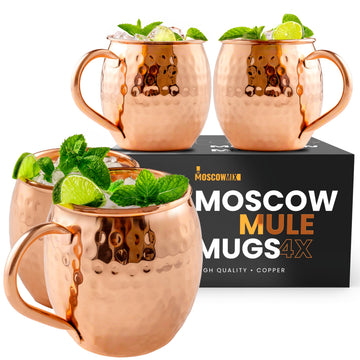 Moscow-Mix Moscow Mule Mugs Set of 4, Pure Copper Mugs, Copper Cups 16 oz