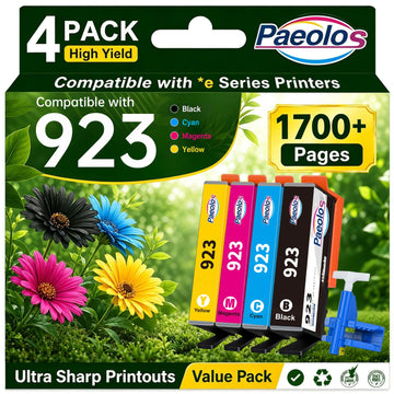 923 Ink Cartridges for HP Printers Replacement for HP 923 Ink Cartridges Work for HP OfficeJet Pro 8130e 8120e 8135e 8139e 8125e 8138e Printers Ink Cartridges No Chip, Black Cyan Magenta Yellw,4 Pack