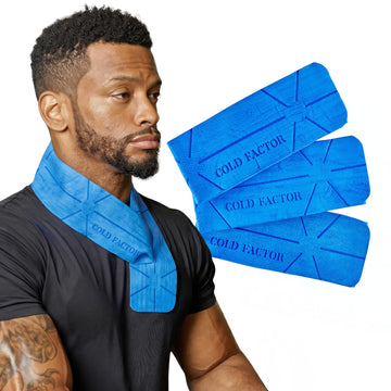 COLD FACTOR Mini Cooling Neck Towel - Cooling Towel for Running, Cold Towels for Sports, Golf, Construction and Hot Weather, Cool Towel, Sports Towels for Neck with UPF 50, 29.5" x 3" (3 Pack - Blue)