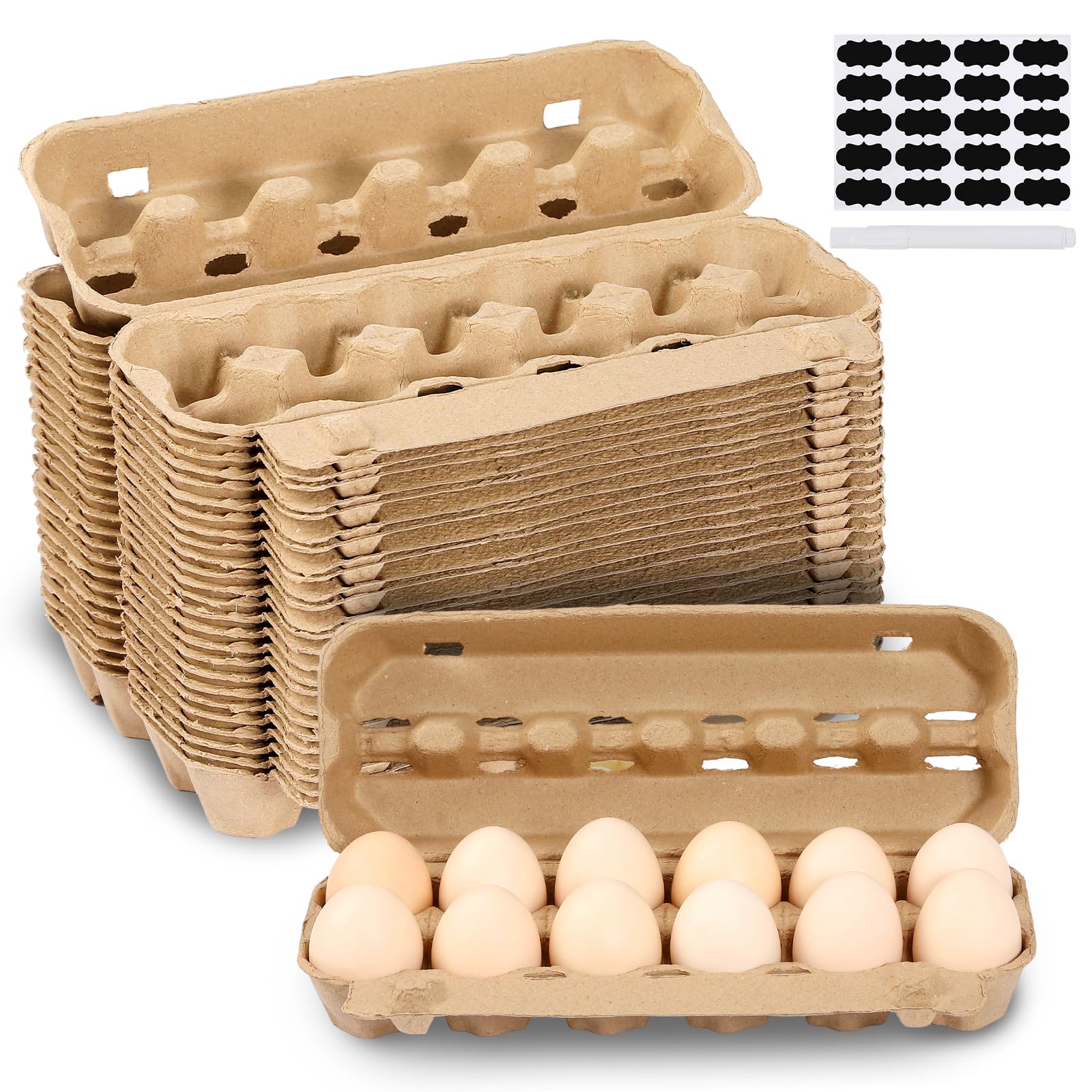 25-Pack Empty Egg Cartons 12 Count,Natural Paper Pulp Egg Cartons Bulk for Fresh Eggs Storage,Reusable Cardboard Eggs Holder for Farm, Kitchen, Organizing & Transport