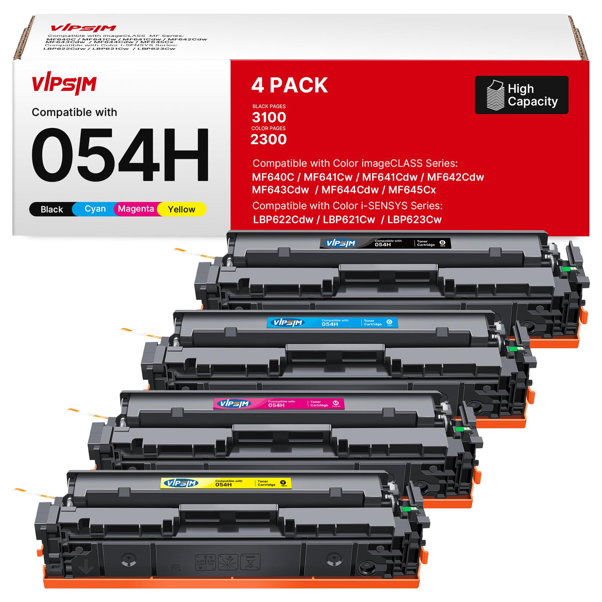 054H Toner Compatible with Canon 054H Toner Cartridge Set - Work for Color ImageCLASS MF644Cdw MF642Cdw MF641CW LBP622Cdw | 054H 054 Canon Toner 4 Pack with CRG-054H Black