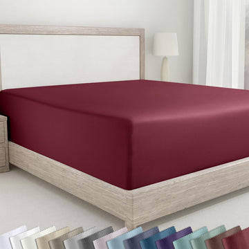 California Design Den 100% Cotton Sateen King Fitted Sheets, Red Burgundy