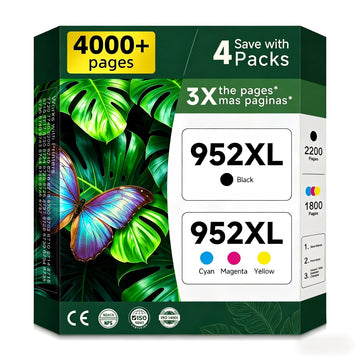 952 XL Black Color Combo 4 Pack(Black/Cyan/Magenta/Yellow) Ink Cartridge Replacement for HP 952XL for OfficeJet Pro 8710 7740 8720 8715 8210 8703 8702 7720 Printers with V26.05.AB8 Chips