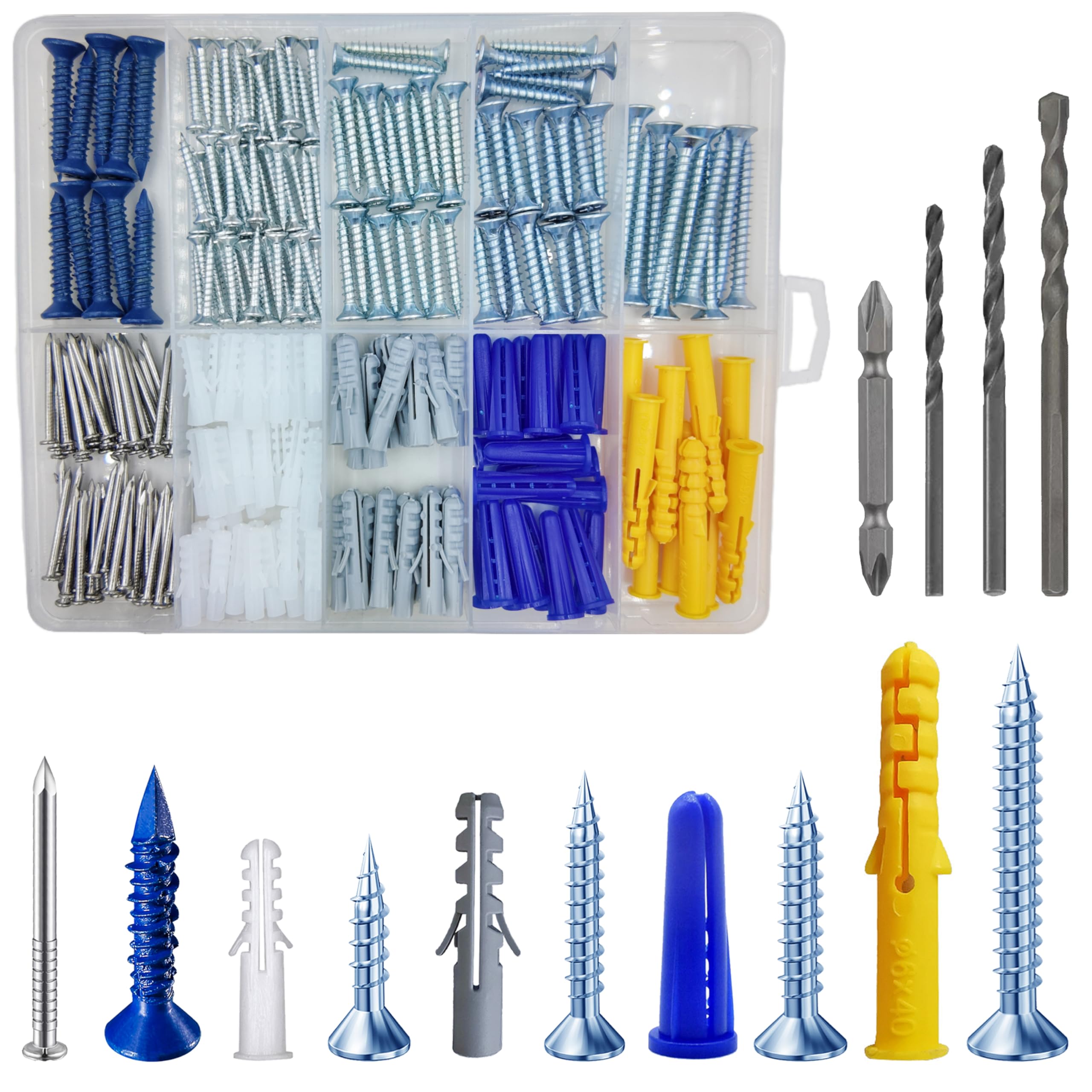 Wensilon (274 pcs) Plastic Drywall Wall Anchors Kit with Screws? Concrete Screw kit Wall Anchor Set Suitable for Brick and Cement Walls
