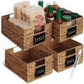 Best Choice Products Set of 4 9x12in Water Hyacinth Pantry Baskets, Woven Organizers w/Chalkboard Label, Chalk Marker - Chestnut