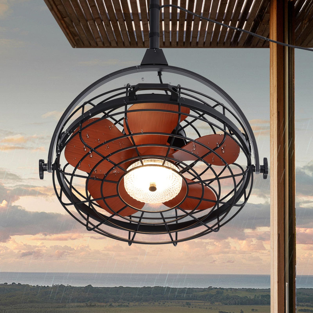 23" Waterproof Outdoor Ceiling Fan with Light, Outdoor Hanging Fan for Patio, 6-Speed & 3 CCT LED, Caged Ceiling Fan with Smart APP & Remote Control, Perfect for Gazebo, Pergola, Canopy