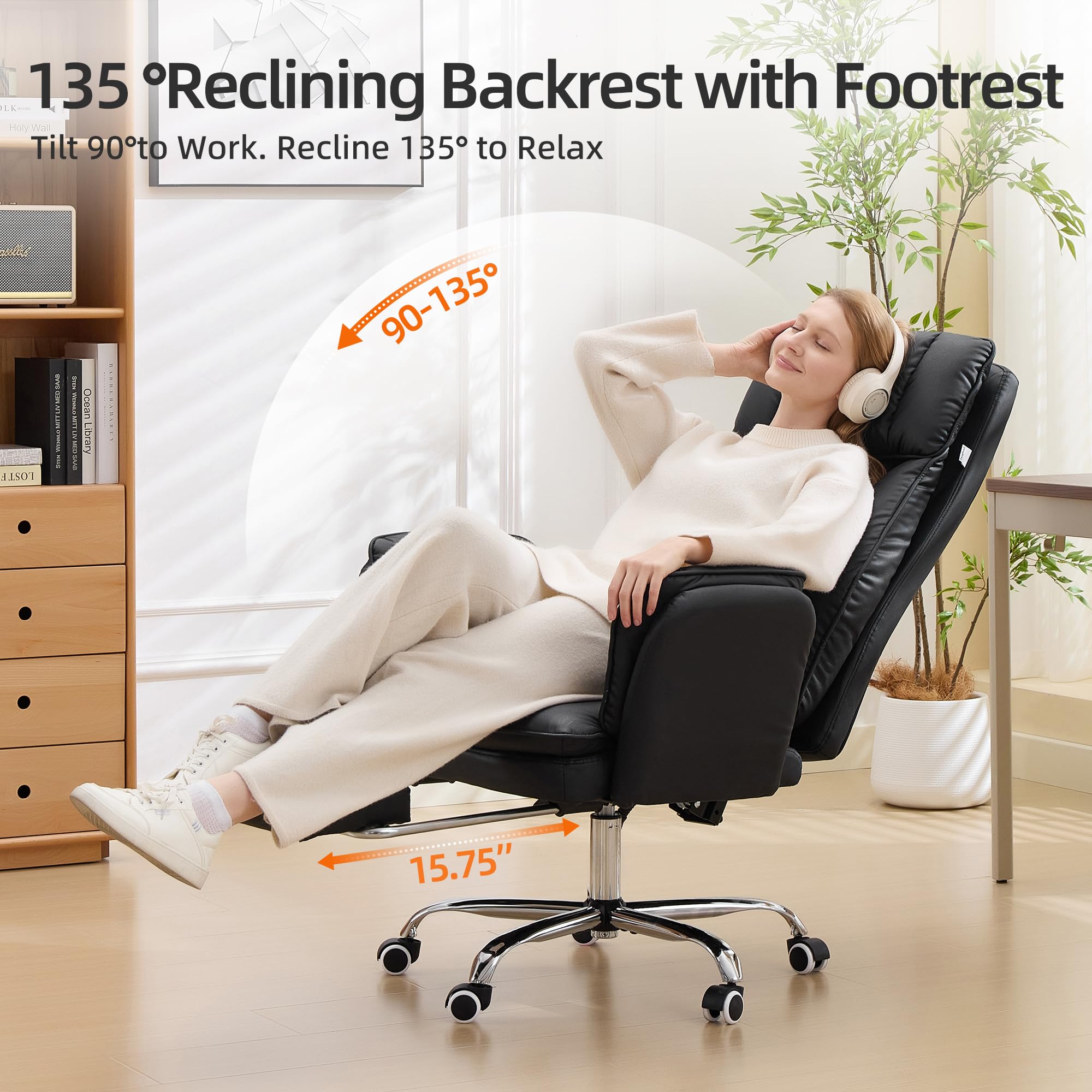 Big and Tall Cross Legged Office Chair with Flip Armrests and Foot Rest, oversized, Black
