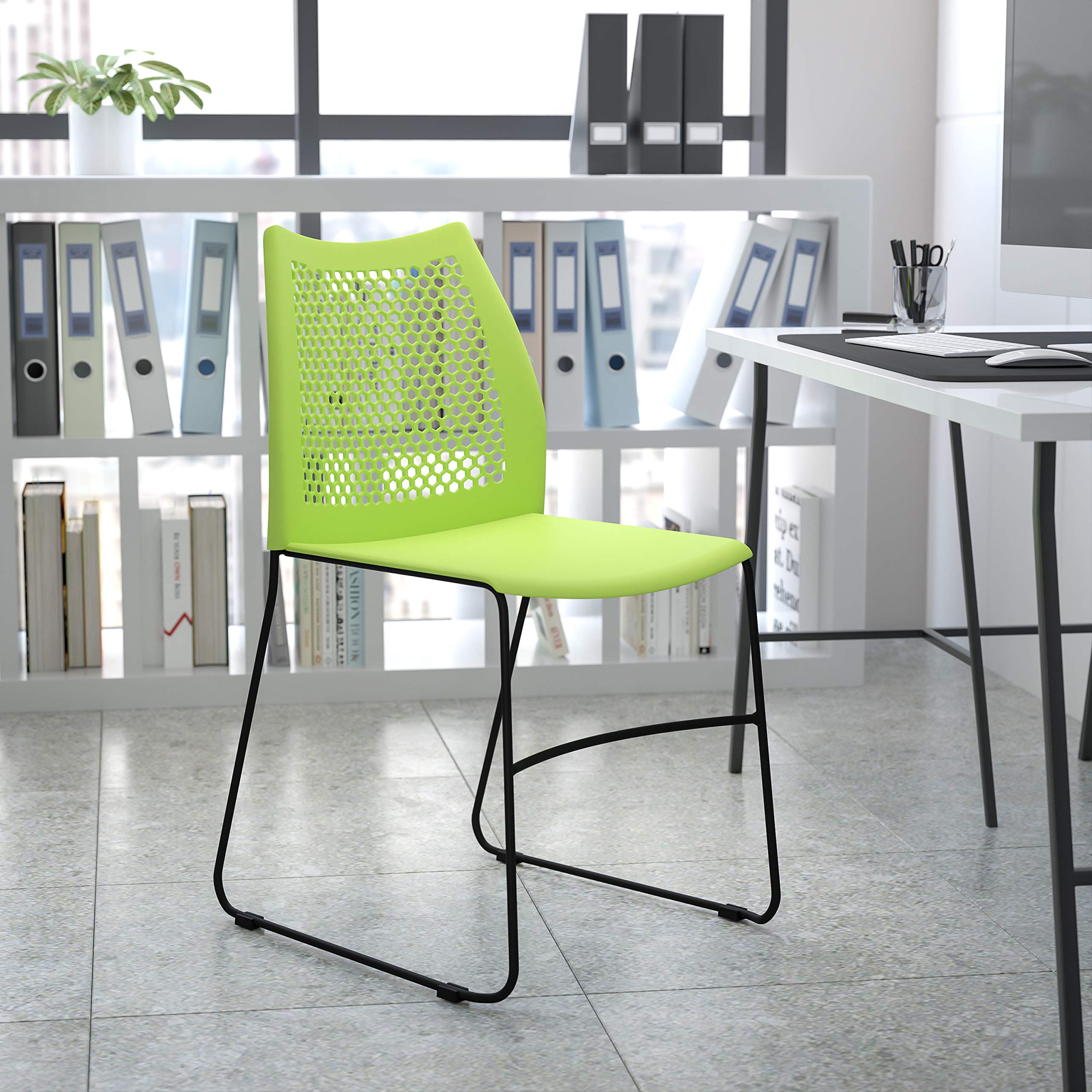Flash Furniture Hercules Stack Chair with Air-vent Back, Green, Set of 1