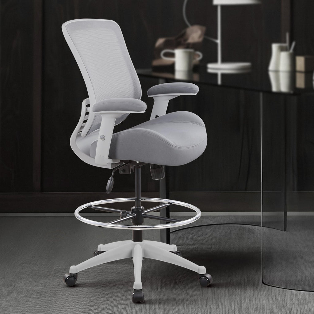 Boliss 400lbs Mid Back Mesh Ergonomic Drafting Chair Office for Adjustable Desk Wide Chair Built-in Lumbar Support Big Adjustable Foot Ring