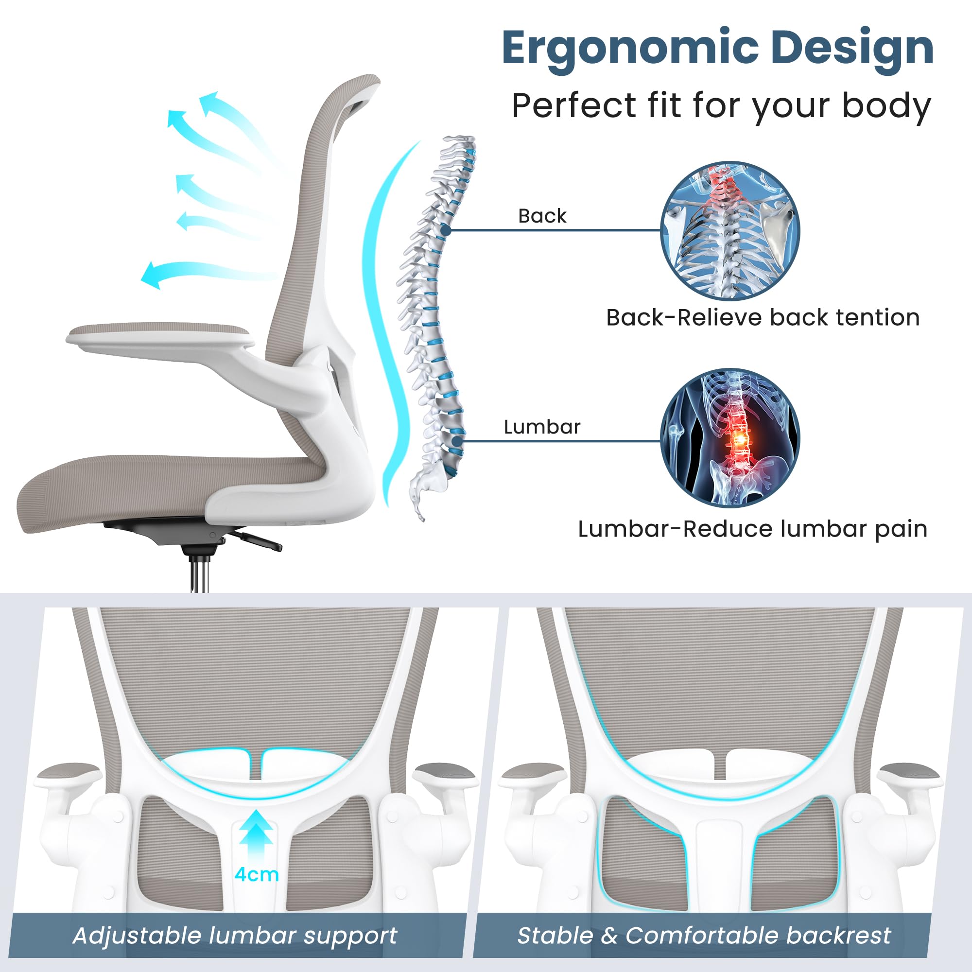 Drafting Chair, Tall Office Chair with Flip-up Armrests Executive Ergonomic Computer Standing Desk Chair, Office Drafting Chair with Lumbar