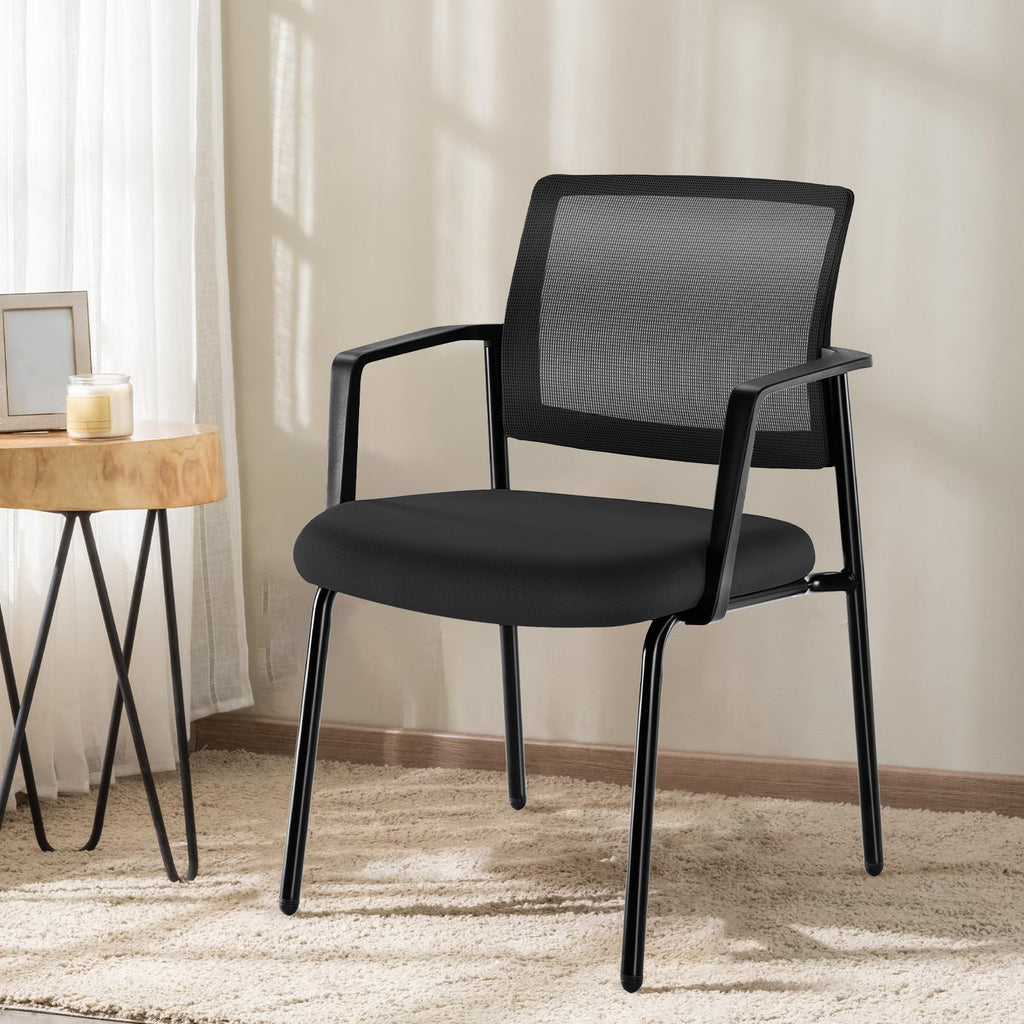 Dumos Stacking Arm Chairs 1 Pack, Mesh Office Guest Reception Chairs, 1 Chair, Black