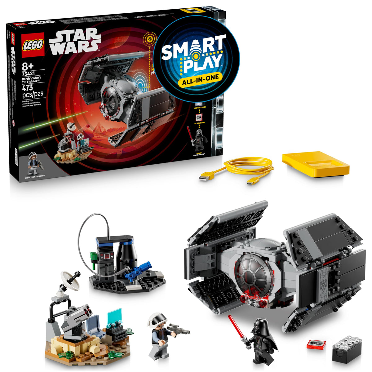 LEGO Star Wars SMART Play: Darth Vader’s TIE Fighter Interactive Building Toy - All-in-One Set - Reacts to How You Move and Play with a SMART Brick - Gift for Boys, Girls and Kids Ages 8+ - 75421