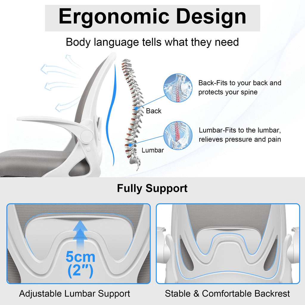 Drafting Chair Tall Office Chair with Flip-up Armrests, Adjustable Height, and Enhanced Lumbar Support - Ergonomic Rolling Stool, Back Support,