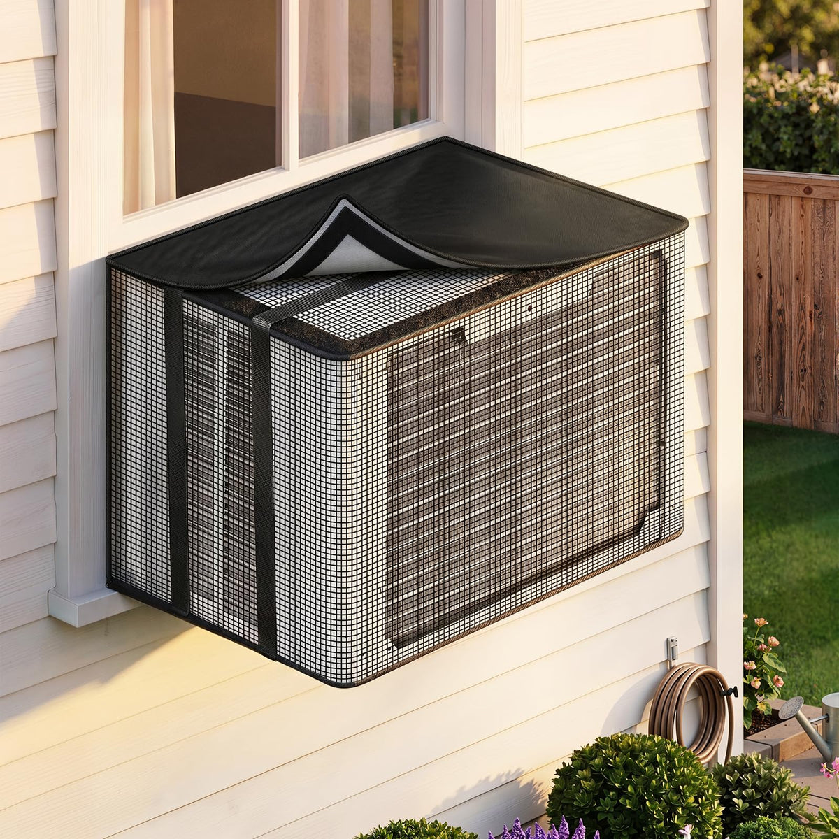 DEMEDO Air Conditioner Covers for Outside, Mesh Window Ac Cover for Outdoor Block Bugs Leaves and Debris, Rainproof Cover for Wall Ac Unit (21”W x 15”H x 16”D)