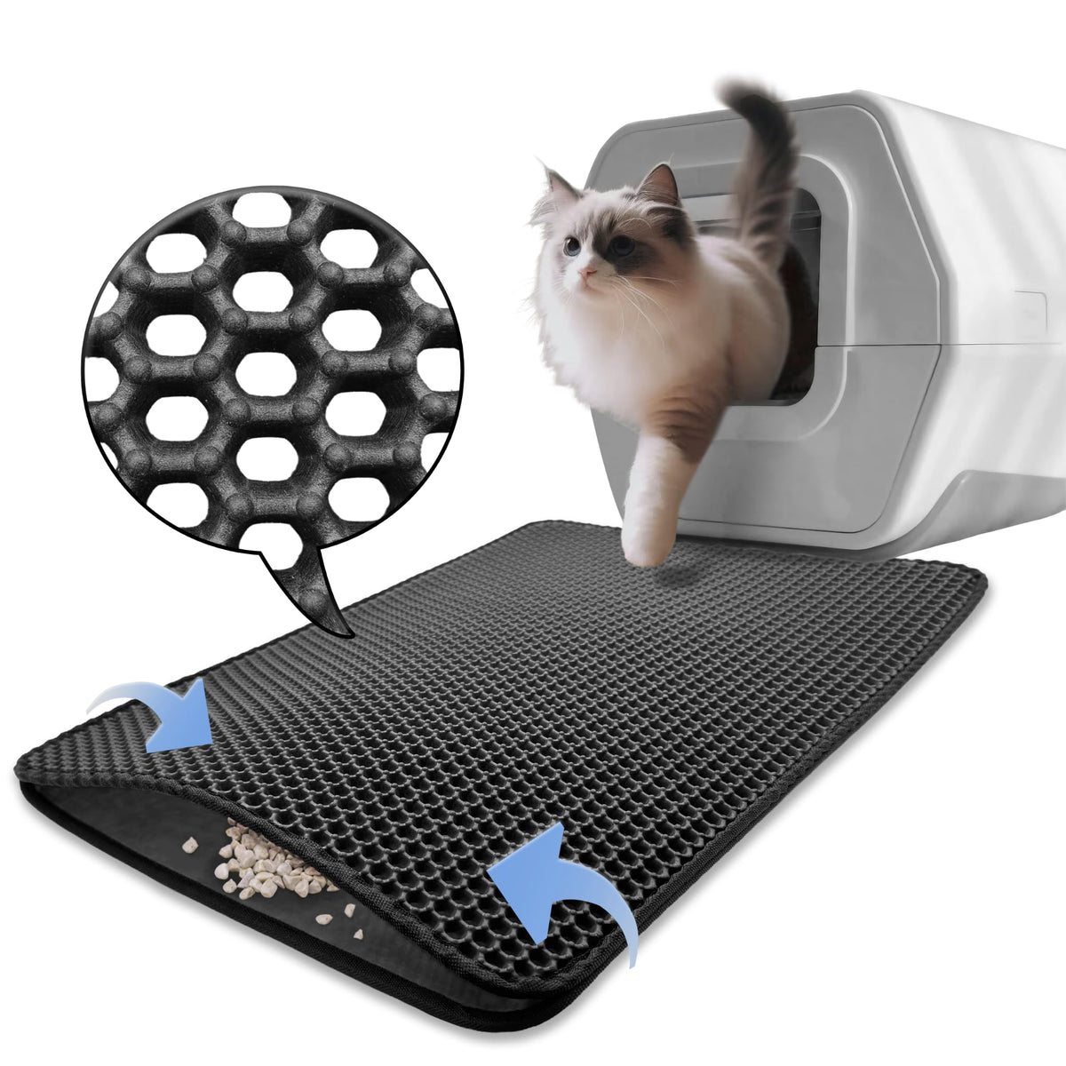 HTTMT- (23.6x18 inch) Pet Supplies Cats Litter & Housebreaking 60X45 Black Cat litter Mat Double Layer Pad Trapper Folding Pad EVA Foam Rubber