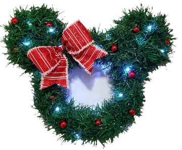 A Little Magic Decor Mickey & Minnie 17" Christmas Tree Wreath - LED Lit with Red Ornaments
