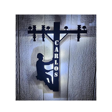 Lineman LED sign, Lineman Sign, Personalized LED name sign, Journeyman, 3D Lineworker Custom Wall decoration, IBEW wall sign