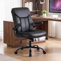 Fmolat Ergonomic Home Office Chair Pu Leather Comfy Computer Chair, Black, 19.7"W x 19.5"D x 39"-42"H