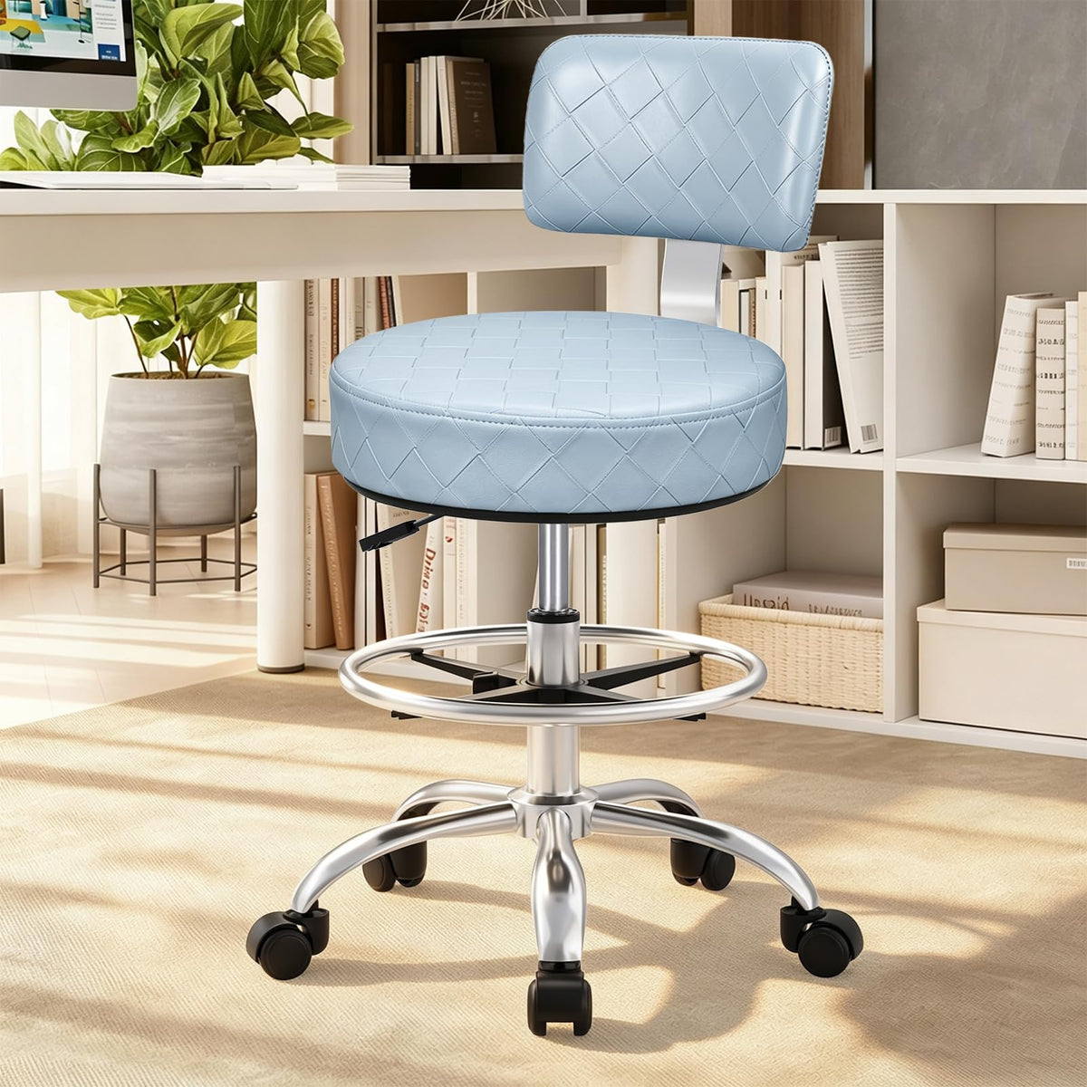 Office Drafting Chair with Footrest, Tall Height Adjustable Stool with Back Support, Heavy Duty Rolling Stool Chair with Wheels for Office Home