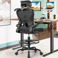 Drafting Chair, Tall Office Chair with 3d Lumbar & Head Support, Ergonomic Mesh Standing Desk Chair with Footring, Comfy Extended High Desk
