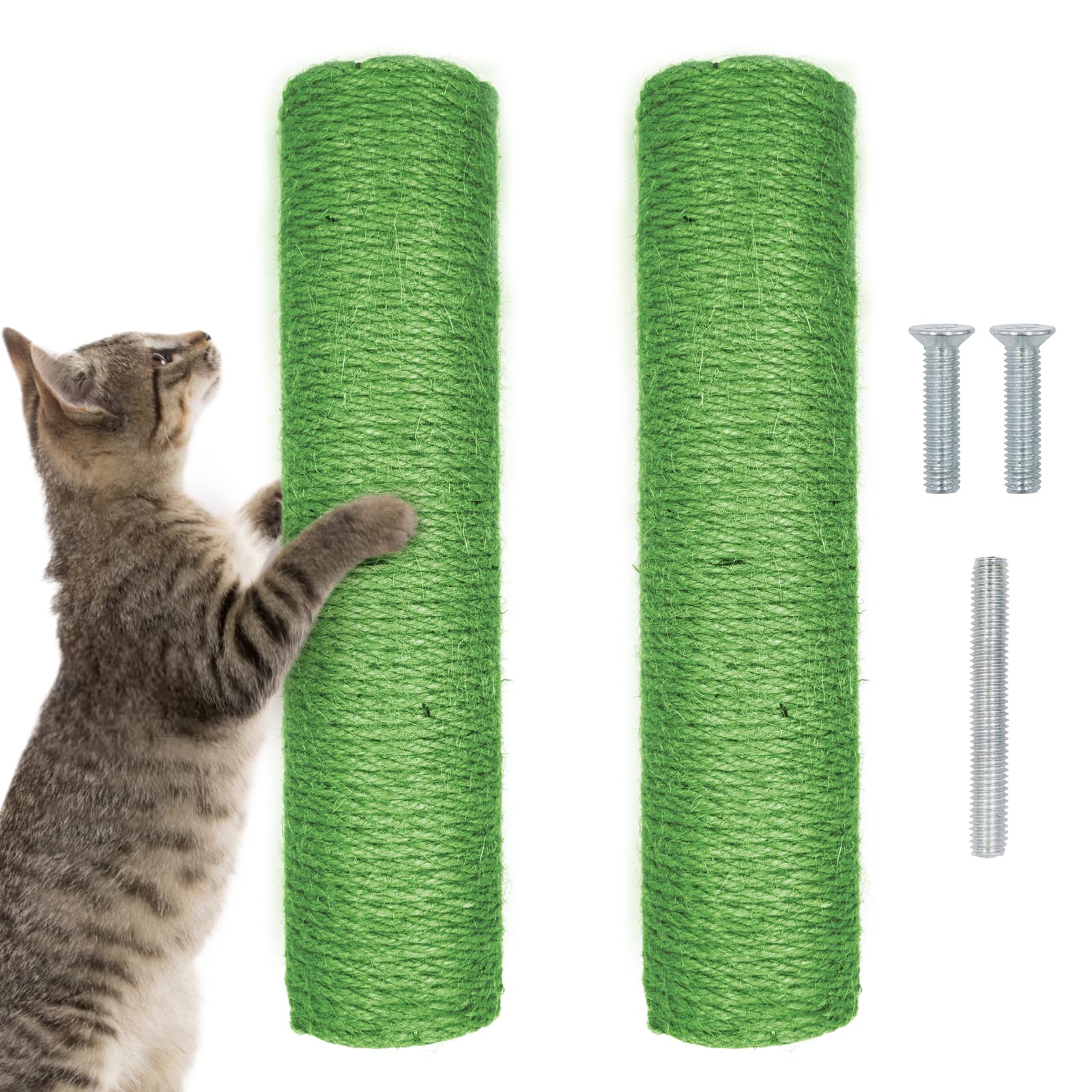 12 Inch Cat Scratching Posts Jute Rope Replacement Refill Accessories for Cats Tower Kittens Scratch Pole Perch Interactive Toys Carpeted Furniture Scratching Tree Indoor Wall 2 Pack, Green