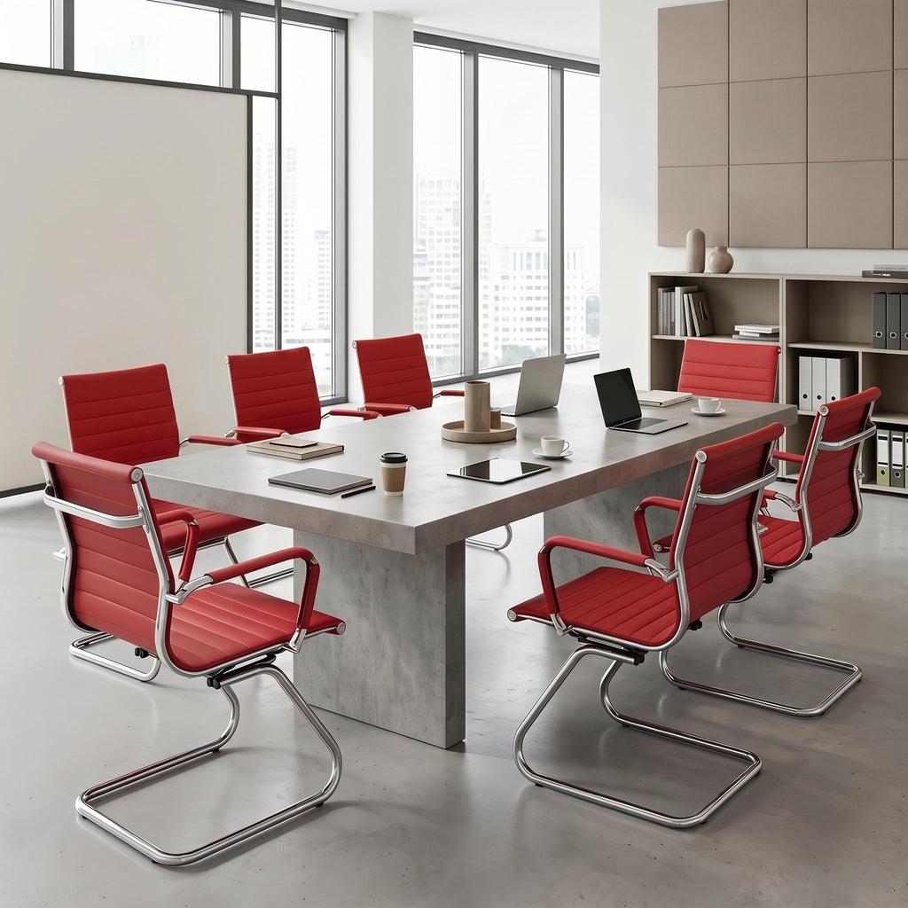 Hny 6-pack Pu Leather Office Guest Chairs, 6 PCS, Burgundy