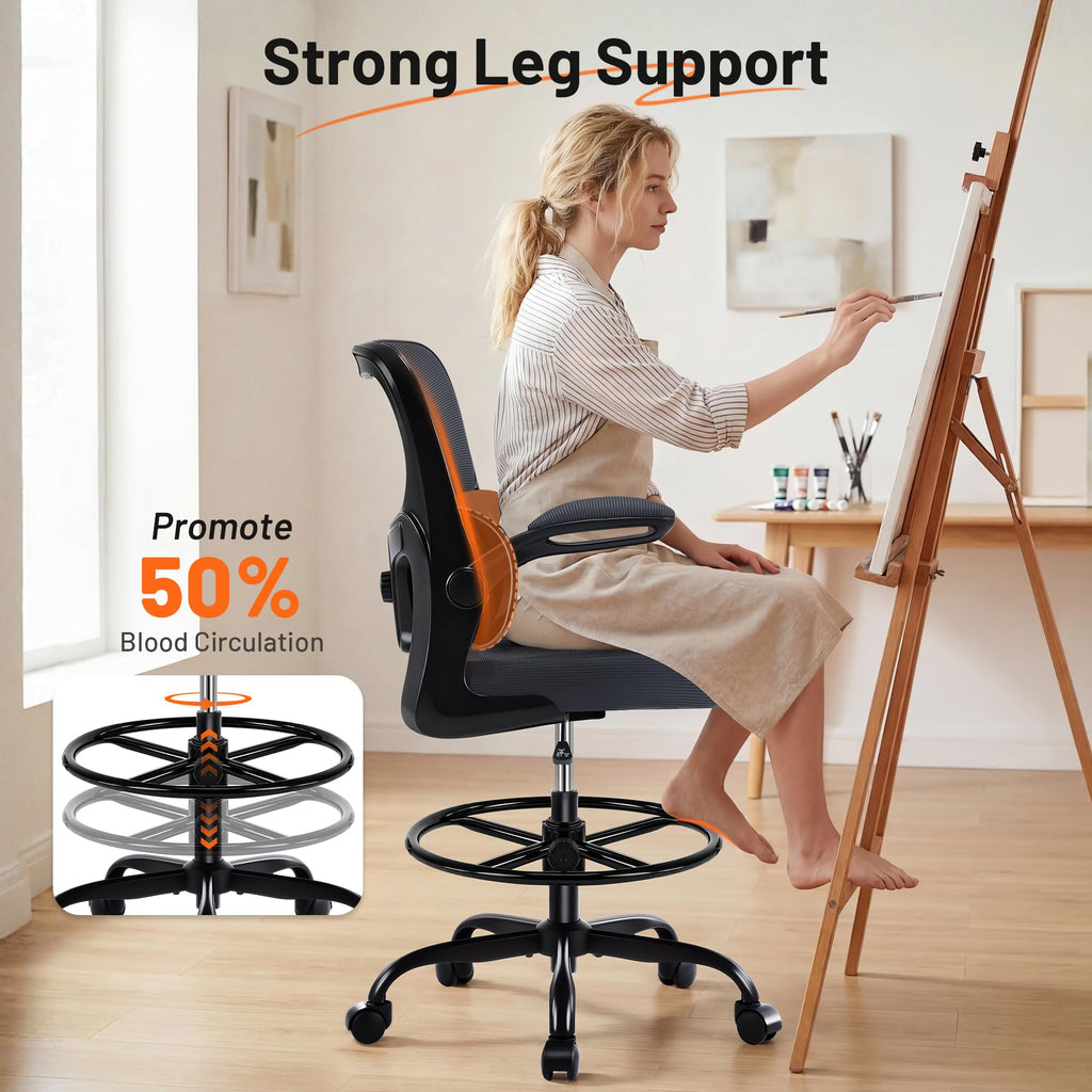 Areshark Drafting Chair - Ergonomic Tall Office Chair with Lumbar Support and Filp-up Armrests - High Standing Desk Chair Breathable Mesh with